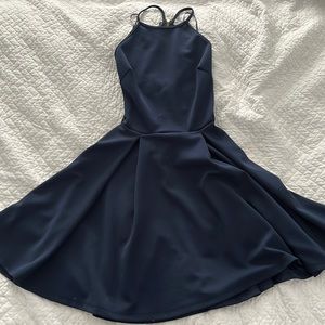Windsor womens navy blue halter top lace back dress, size XS